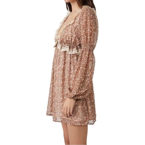 NEW FREE PEOPLE- Pennie Printed Babydoll Mini Dress - Picture 8 of 9